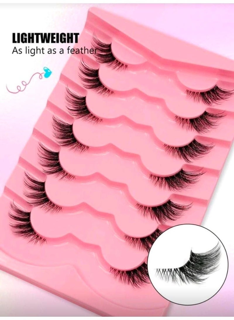 SHEIN-7Pairs Half-Strip False Eye lashes, Transparent Band With Cat Eye Tail Extension - Image 3
